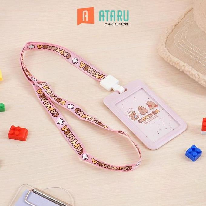 Ataru Id Card Holder Capybara - Pink Tempat Kartu Lanyard Name Tag Holder Id Card Holder Lucu