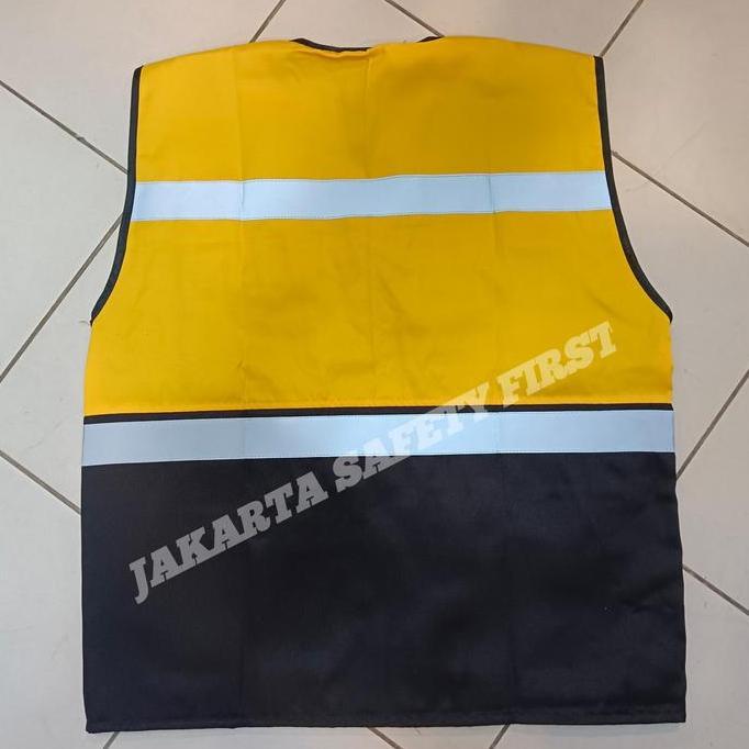 Rompi Safety Kombinasi Kuning Hitam / Rompi Drill Kuning 4 Kantong murah