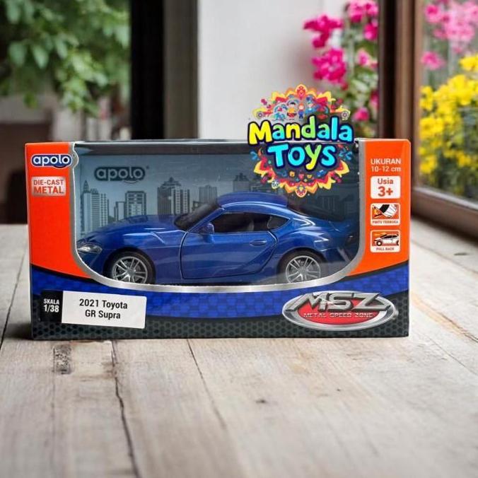 Apolo MSZ 1/38 2021 Toyota GR Supra Biru Diecast Metal/Pintu Terbuka/Pullback Plastik