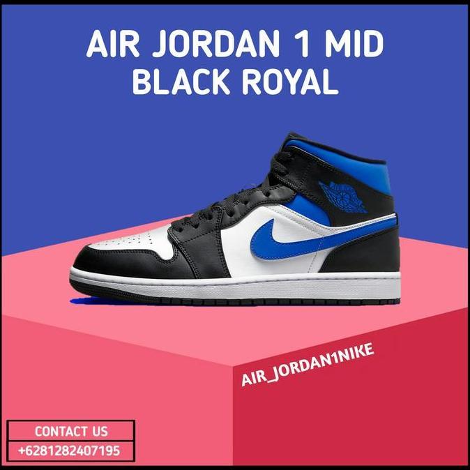 Sepatu Nike Air Jordan 1 Mid "BLACK ROYAL" 100% Authentic