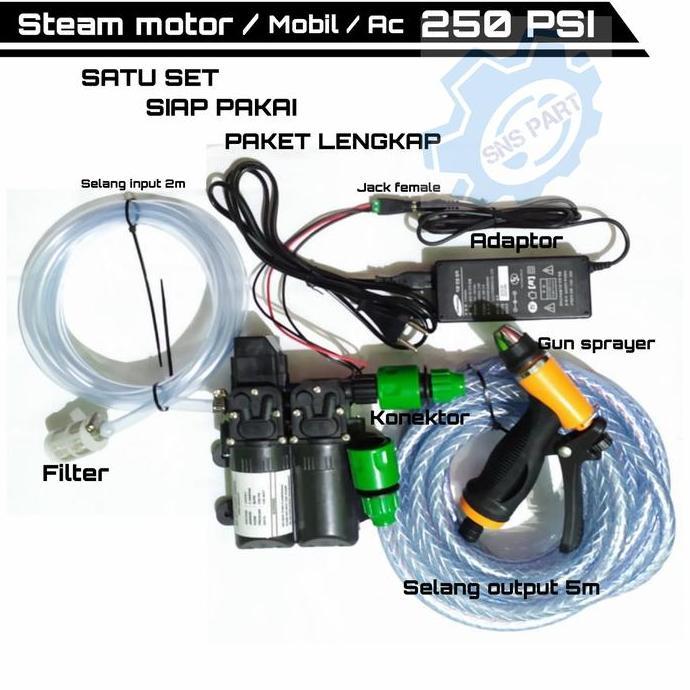 Bersih- Mesin Steam Pompa Dc 250 Psi Alat Cuci Motor High Pressure Car Selang Mesin 12V Paket Lengka