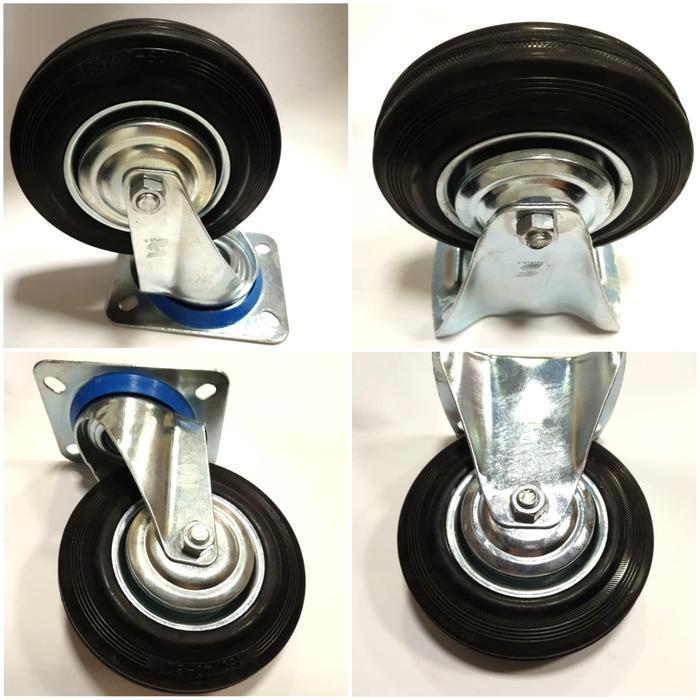 Roda Gerobak Troli Karet 6 Inch (2 Hidup 2 Mati) Original Dan Terpercaya