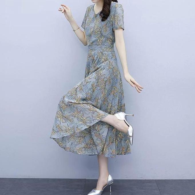Xyxy- Dress Jumbo Pakaian Wanita Ukuran Plus Korea 3024 Casual Gaun Dress Panjang Baju Sifon Retro P