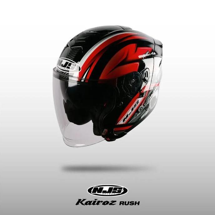 * NJS KAIROZ DV RUSH HITAM - MERAH GLOSS/DOFF - HELM HALF FACE (DOUBLE VISOR) | NJS DV | KAIROZ DV M