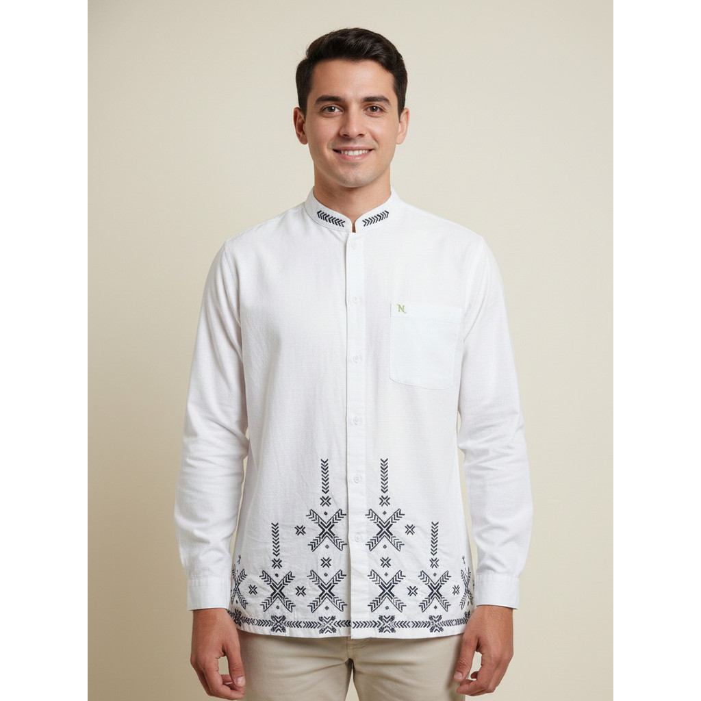 Koko Putih Lengan Panjang Pria Bordir Mewah Baju Koko Putih Dewasa Bahan Premium Original Lebaran