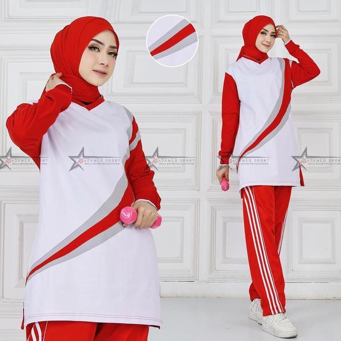 Newrilis- Setelan Baju Olahraga Senam Model Tunic Sport Wanita / Seragam Stelan Kaos Training Olahra