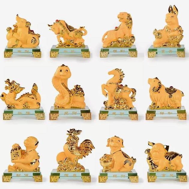 Pajangan patung 12 shio F6 warna emas shio no 7-12