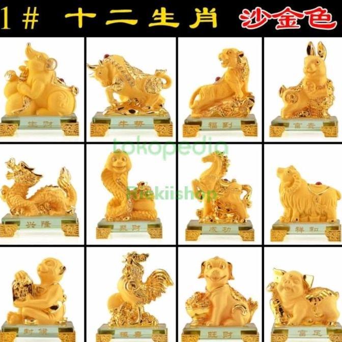 Pajangan patung 12 shio F7 warna emas shio no 7-12