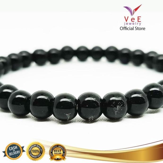 Cod,Bisa- Gelang Batu Giok China Asli Hitam 6Mm - Vee Gelang Pria Wanita Terapi