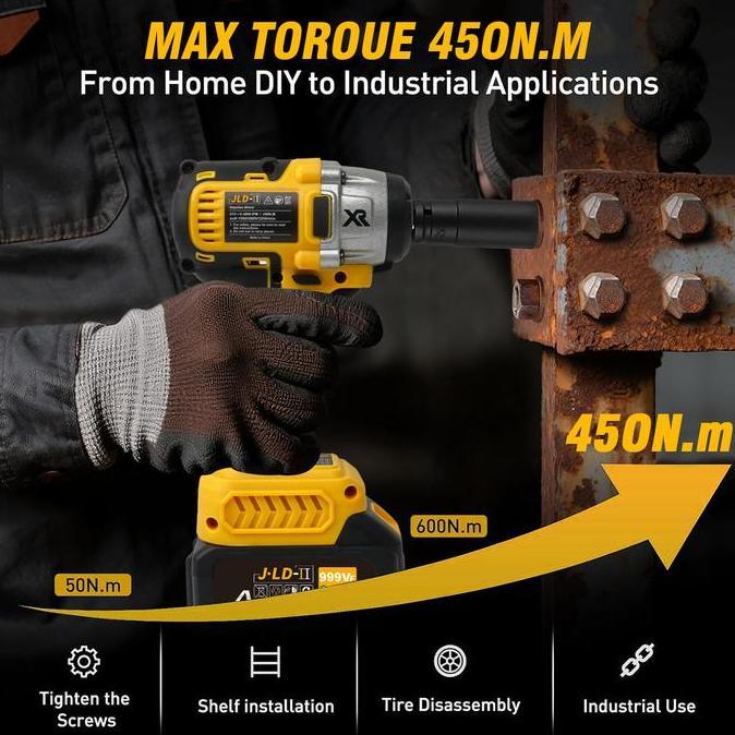 Dayhpy- Jld Brushless & Cordless Mesin Bor Impact Set Murah Impact Wrench 128Vf 2Baterai Jld-Ii 450N