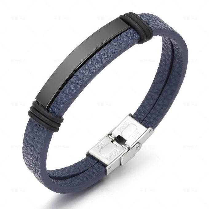 Cod,Bisa- Gelang Pria Leather Stainless Magnetic Premium Bracelet Kulit