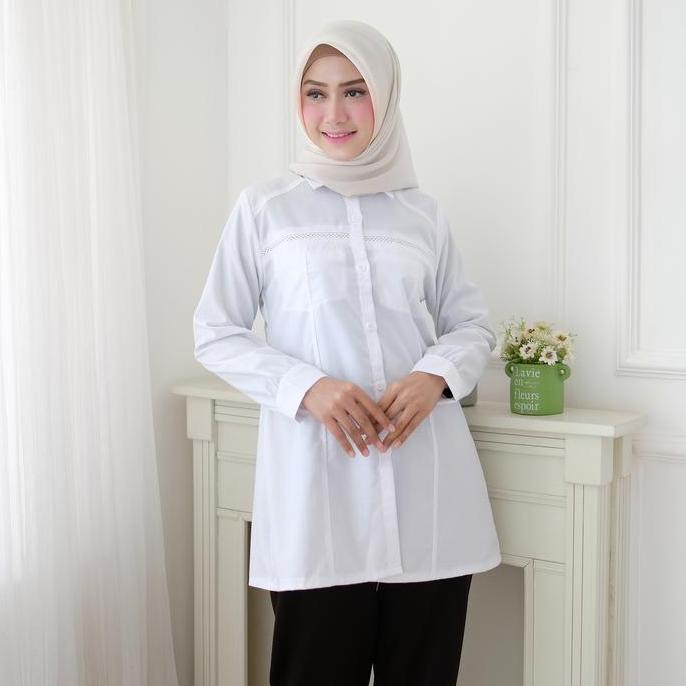 Busananew- Kemeja Pns Putih Toyobo Wanita Kerja Atasan Baju Putih Kerja Kantoran Pns Guru Ppl Jumbo 