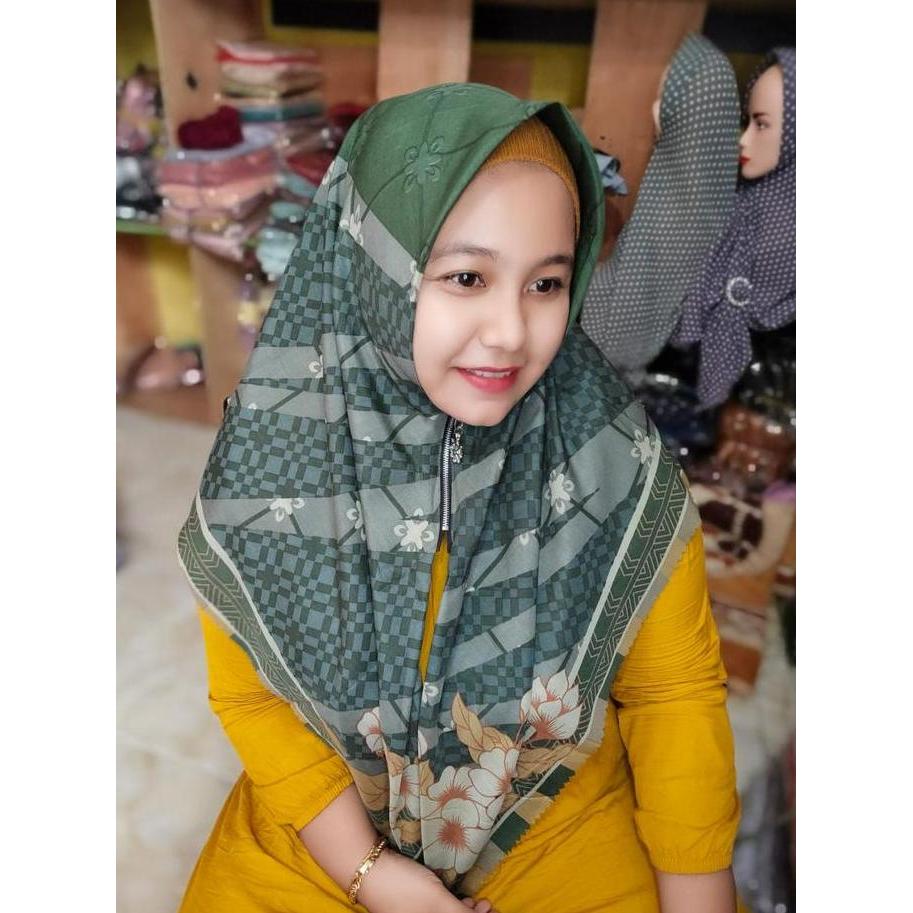 Newrilis- Paket Hemat Hijab Ziper Motif 5Pc Instan Mewah Zipper Muslim Mutiara Hijab Motif Voal Azah