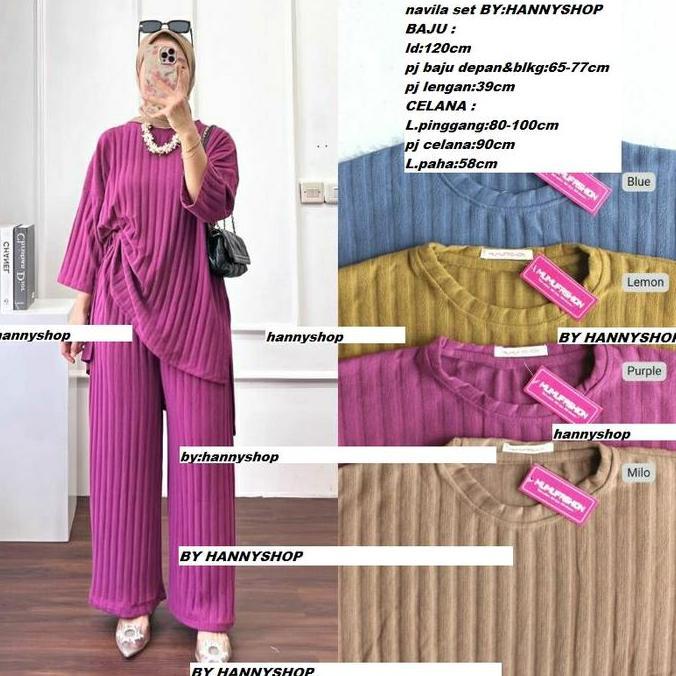 Busananew- Setelan Wanita Salur/Navila Set Kekinian Bahan Knit Hornet