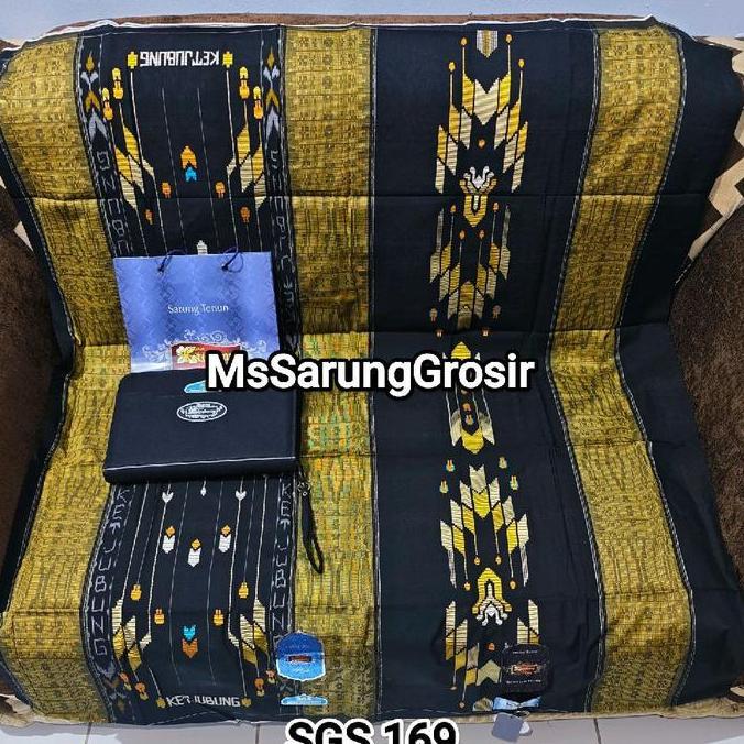 Youai- Sarung Ketjubung Scp, Skp, Stg, Spm, Sjp Songket Corak Polos Jahit Tengah Muslim Hitam