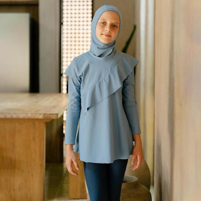 Lee Vierra Aleea Modest Ruffle BurqiniSet Kids, Baju Renang Muslim Anak
