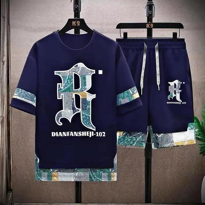 Pilihan Teratas- Set. Dianfan - Setelan Lengan Pendek Celana Pendek Babyterry Motif Pria