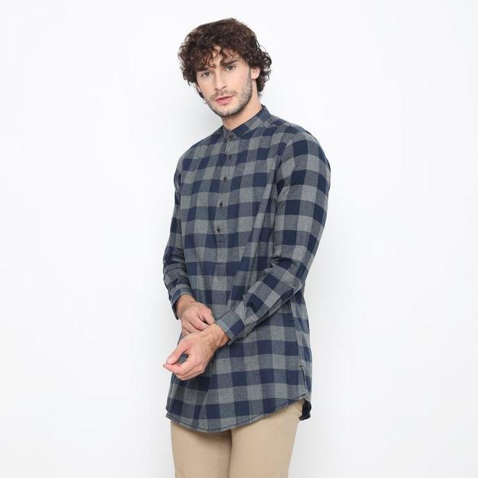Uwouwo- Pakaian Pria Muslim Kurta Flanel Lengan Panjang Motif Kotak All Varian Termurah Baju Koko