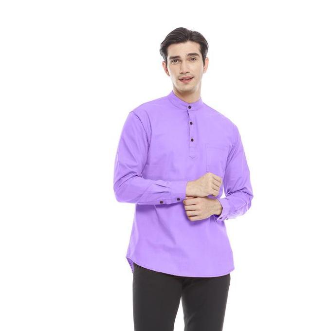 Outskirts - Kemeja Koko Lilac Pria Lengan Panjang | Kemeja Koko Pria Ungu Slim Fit Katun Muslim Kurt