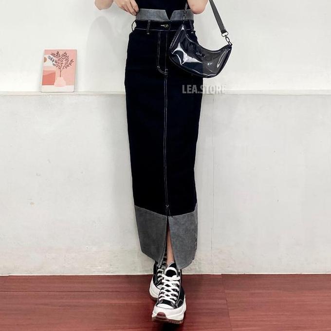 Berkualitas Erza Skirt Jeans/ Rok Jeans High Waist Wanita Panjang Hitam /Lea Store