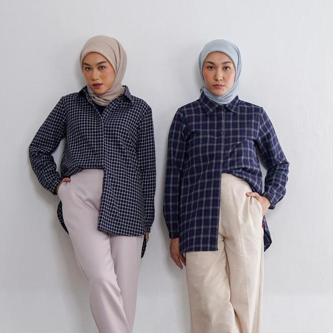 [WAR 5.5] DAUKY Baju Atasan Tunik Panjang M Tunic Basic Tartan Motif Kotak Wanita Muslim Dewasa Rema