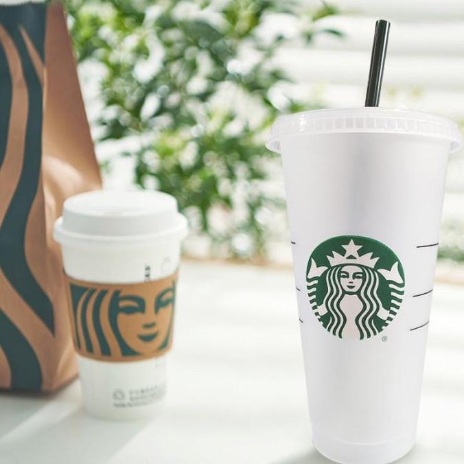 Thebest- Reusable Tumbler Starbucks Coffee Original Cup Venti 24oz+Sedotan