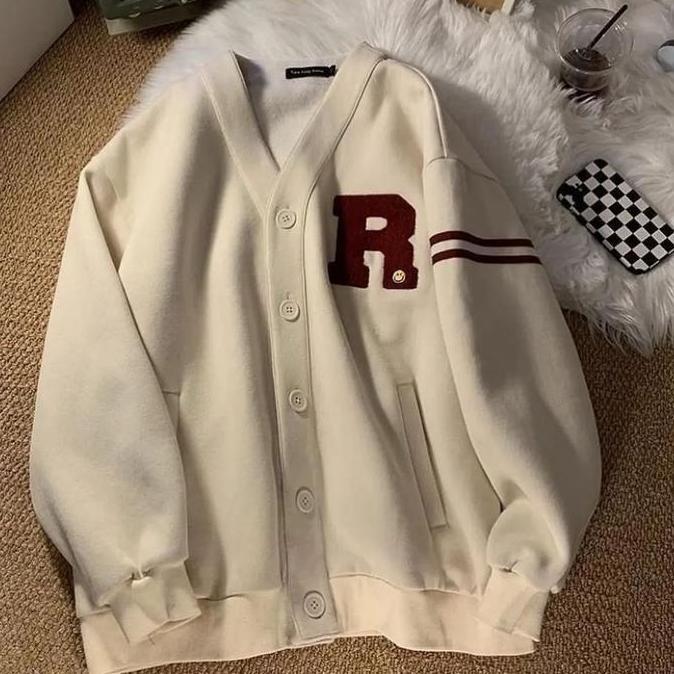 Smile Stripe Cardy Premium R Cardigan Fleece Tebal Unisex Korean Style