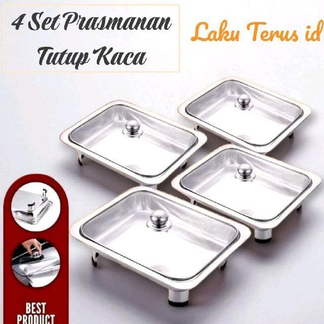 Lt Prasmanan 4Pcs Full Tutup Kaca Nampan Bahan Stainless Steel