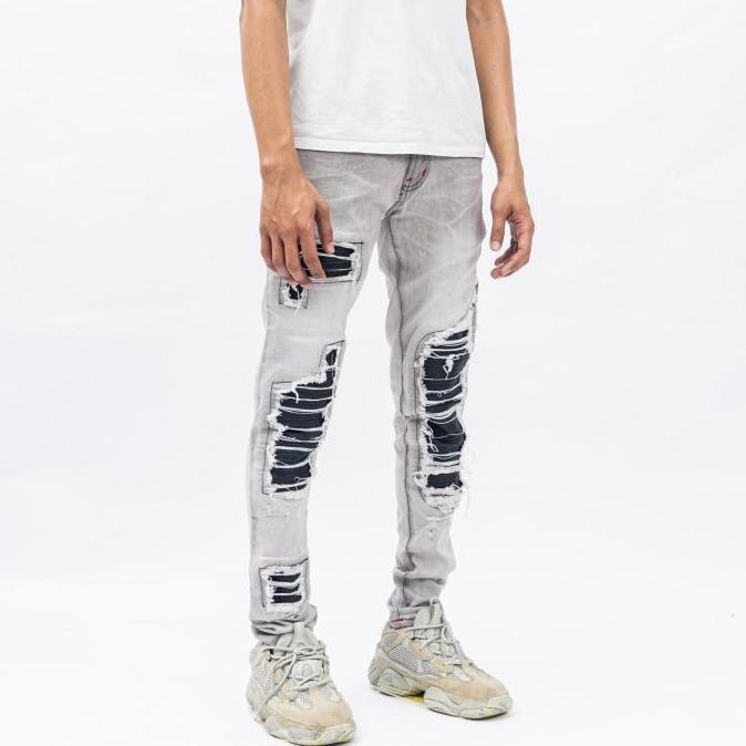 H1 leather patch - Light grey - Celana Jeans murah