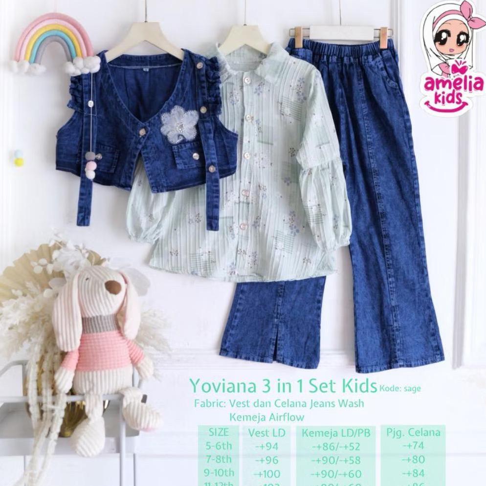 Bergaransi Setelan 3In1 Anak Perempuan Usia 5-13 Tahun Yoviana Tifany Monoko Set Teen Kids By Amelia