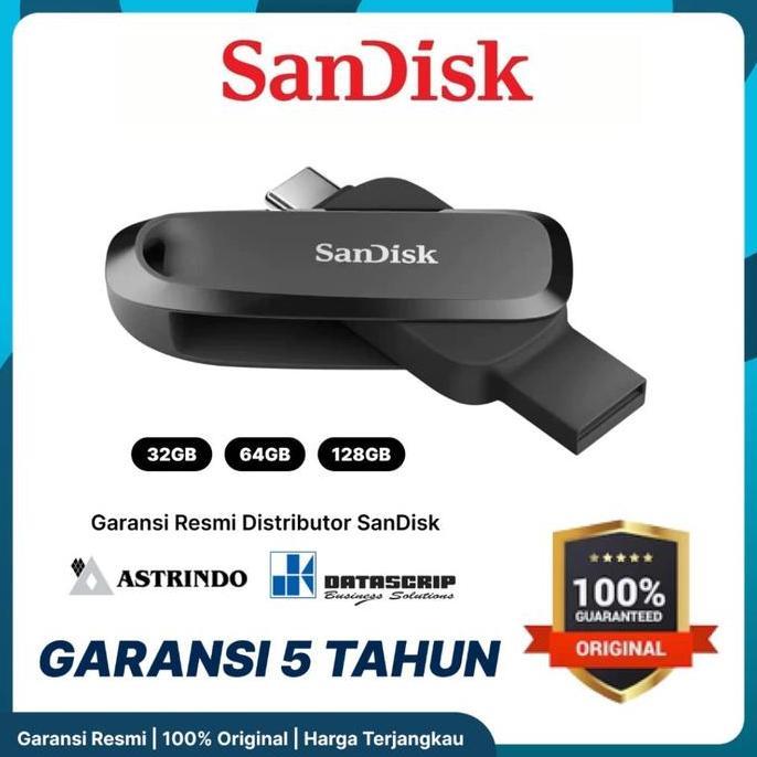FlashDisk OTG Sandisk SDDDC6 Dual Drive Type-C & USB-A 32GB 64GB 128GB Konverter Konektor HP Ke Komp