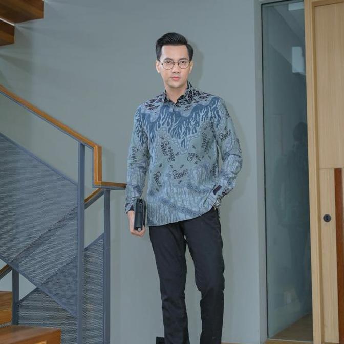 Promo Kemeja Batik Pria Dobby Premium Reguler Fit Mega Mendung Biru