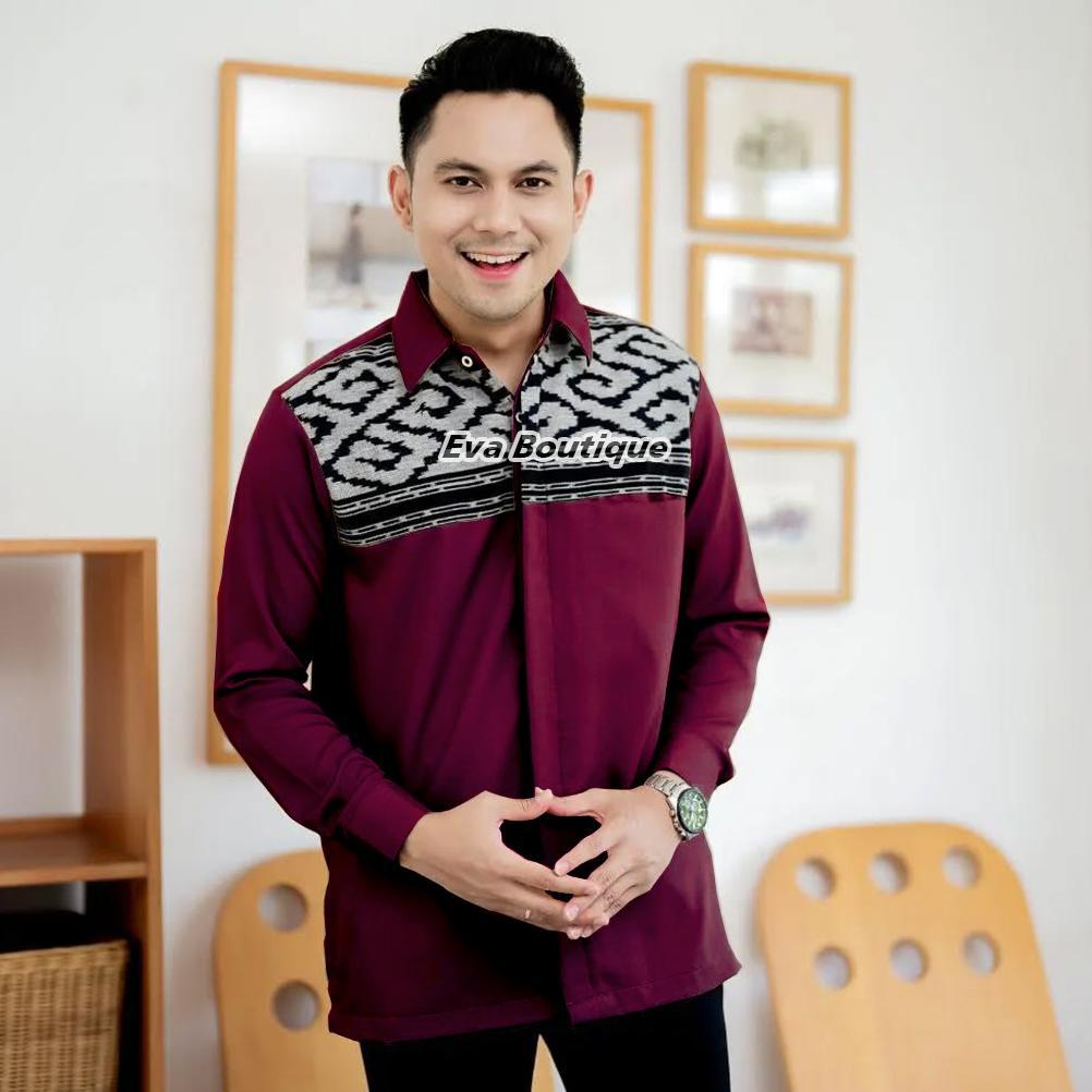 EVA BOUTIQUE - Qanari Burgundy Set Couple Family Lebaran Sarimbit Keluarga Baju Couple Tenun Couple 