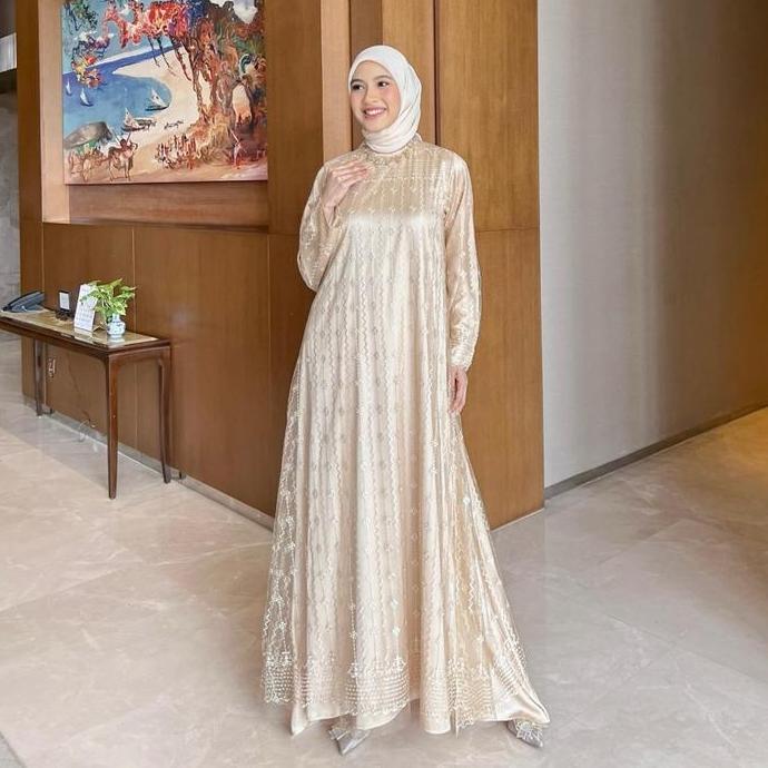 Sale Kienka - Sahira Dress Abaya Wanita Bahan Cotton Silk Mix Lace Premium