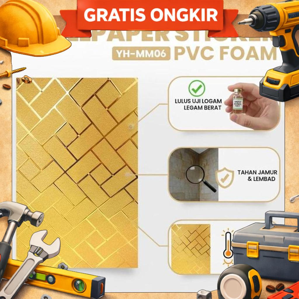Wallpaper Foam Pvc Full Glossy Wallpaper Stiker Dinding Roll Ukuran 60Cm X 3 Meter Motif Bata Warna 
