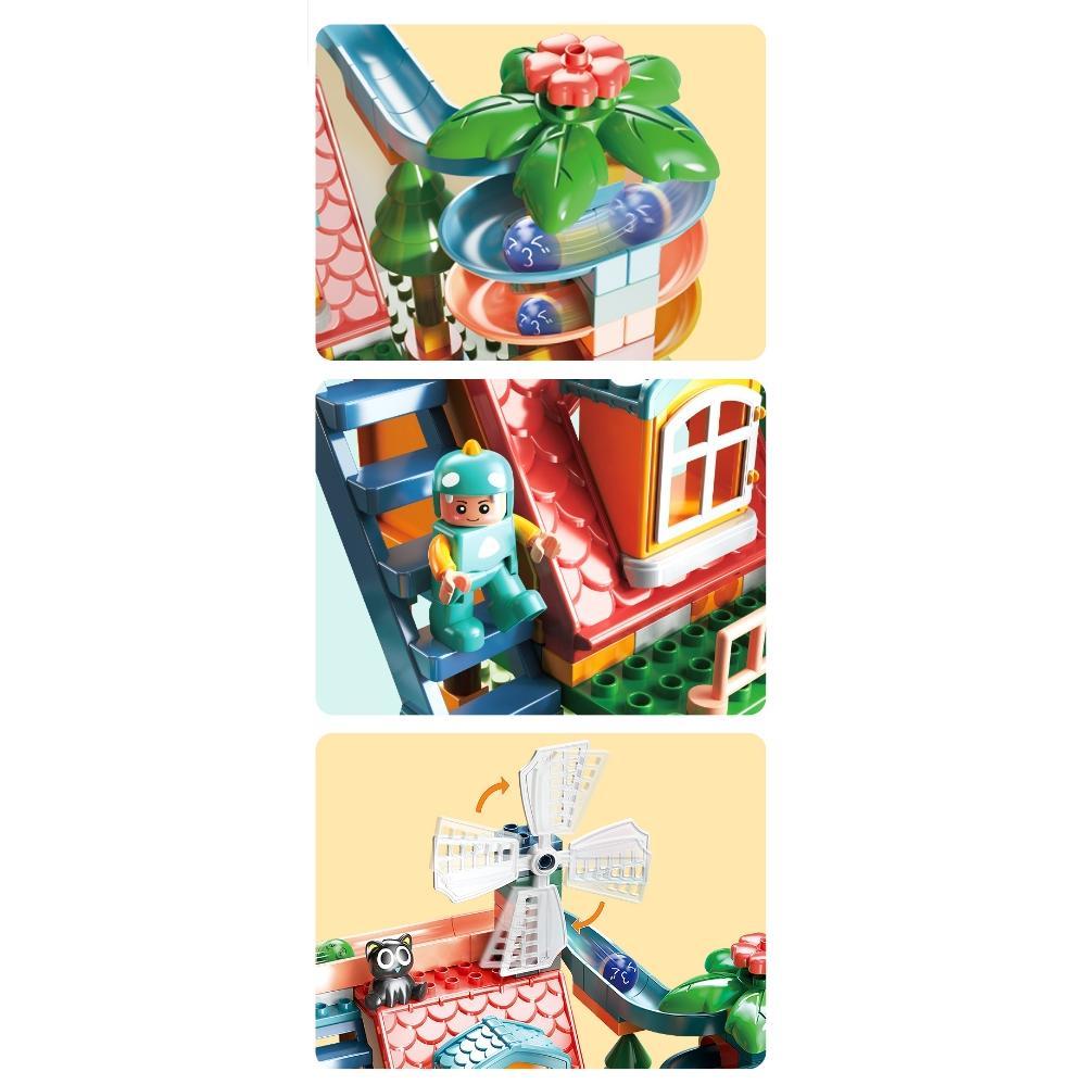 Feelo 255Pcs Assembly House Roof Slideway - Brick Besar - Marble Run