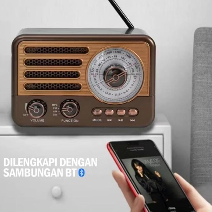 Promo Radio Antik Fleco F-3131Btl Fm/Am/Sw Speaker Portable Bluetooth Fm Radio Wood Design Radio Blu
