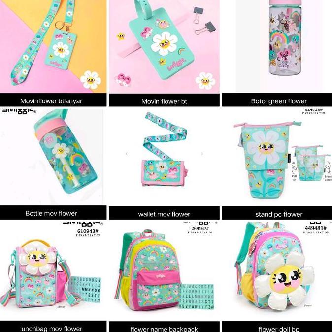 Smiggle Movin Junior Flower Backpack , Lunch Bag, Wallet, Botol/Kado