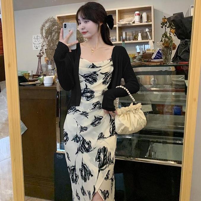 Promo 1318 Vintage Dress Gaun Seksi Midi Iner Dress Tanpa Lengan Pas Body Beige Mewah Gaun Sexy Eleg