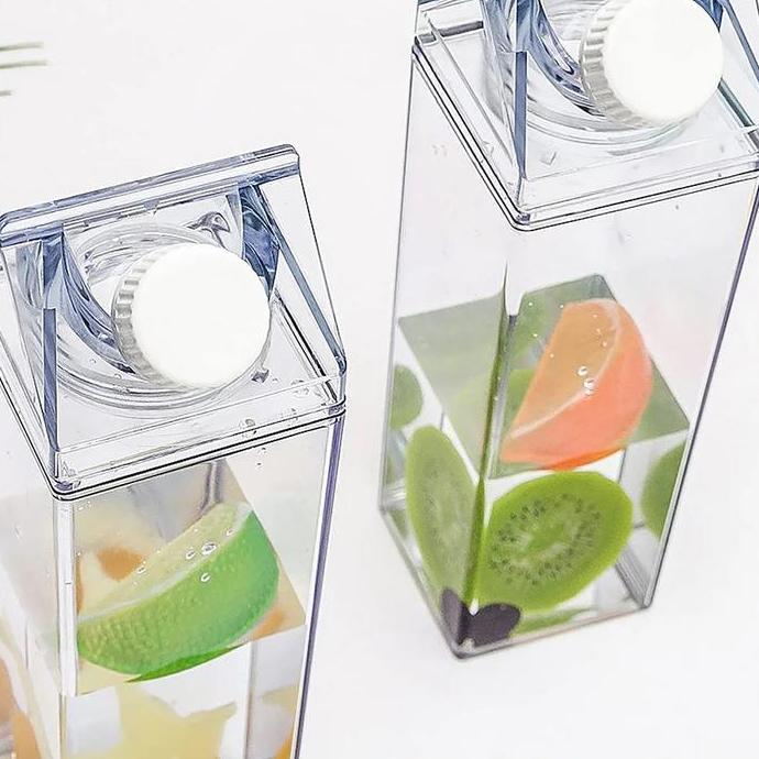 Raafaa_Days - Botol Susu Akrilik Bentuk Kotak Botol Minum Rak Kulkas Bottle Tumblr Jus Buah