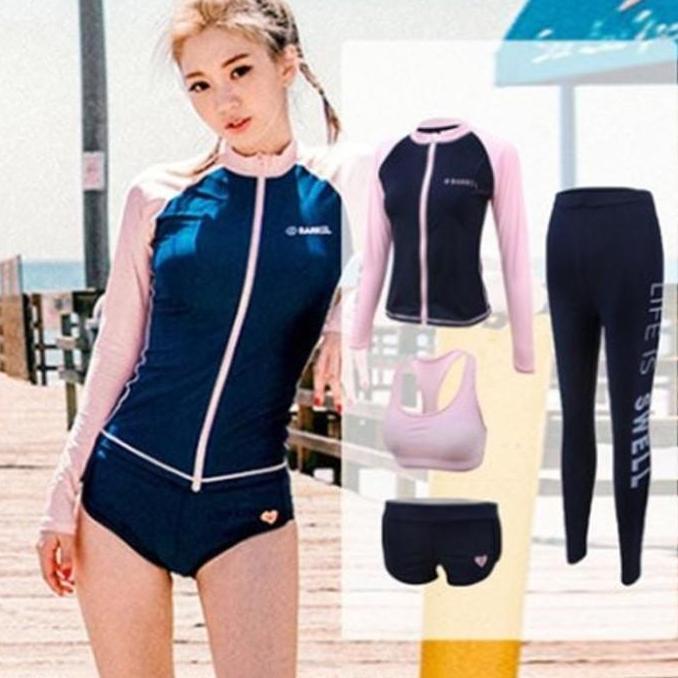 - BARREL pink navy bikini set 4 pcs / pink bikini set swimsuit wanita / korean swimwear / baju renan