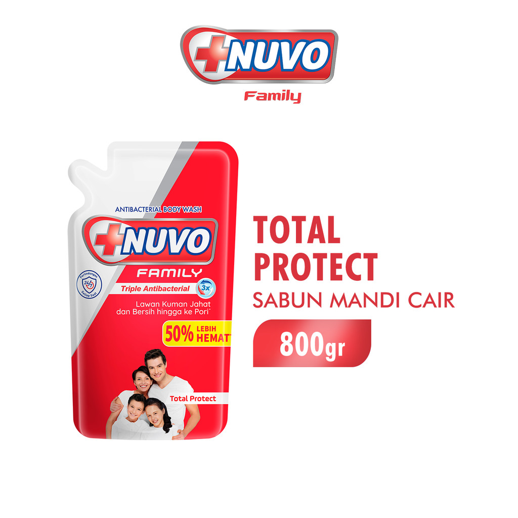 Nuvo Family Sabun Mandi Cair Merah Total Protect Pouch 800 gr x3 - Gambar 2