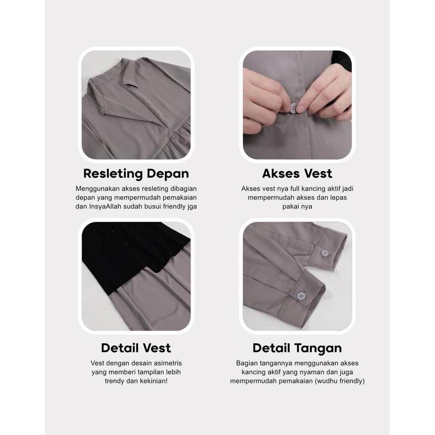 Cantek- Mininos Nayla Dress Set Rompi | Setelan Gamis Luaran Daily Remaja Muslimah