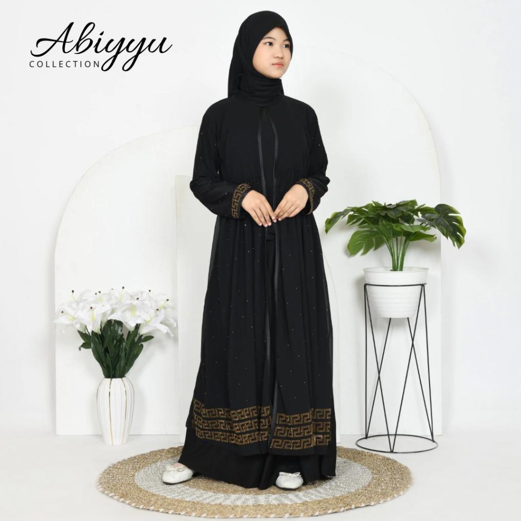 Grade Ori Abiyyuco Ta9060A | Abaya Turki Hitam Putih Couple Ibu Dan Anak Perempuan Baju Gamis Turkey