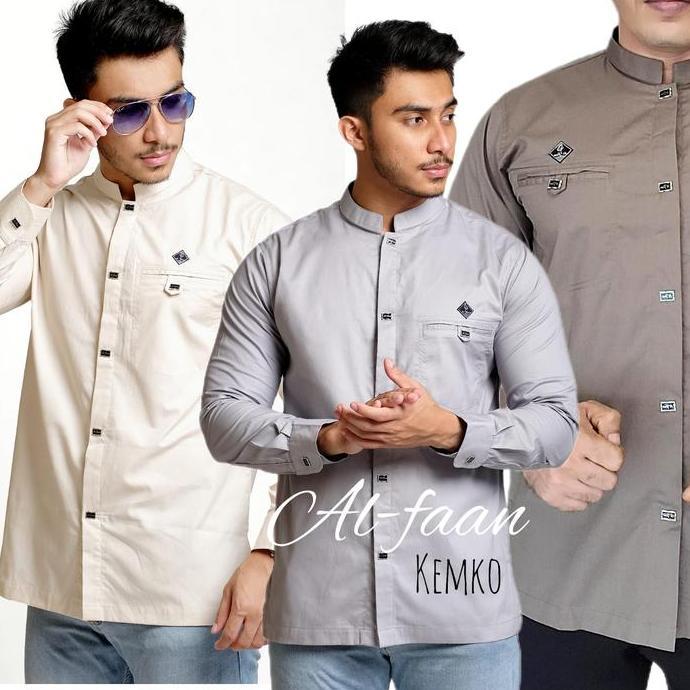 Baju Koko Al-faan koko Lengan panjang kemko pria atasan muslim pria kemeja full katun tokay Kain Teb