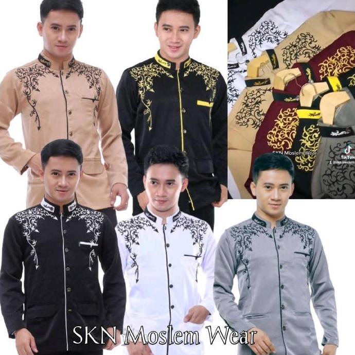 SKN- Jasko Bordir Motif AKAR M L XL XXL Baju Muslim Pria Lengan Panjang Koko Dewasa Modern Terbaru 2