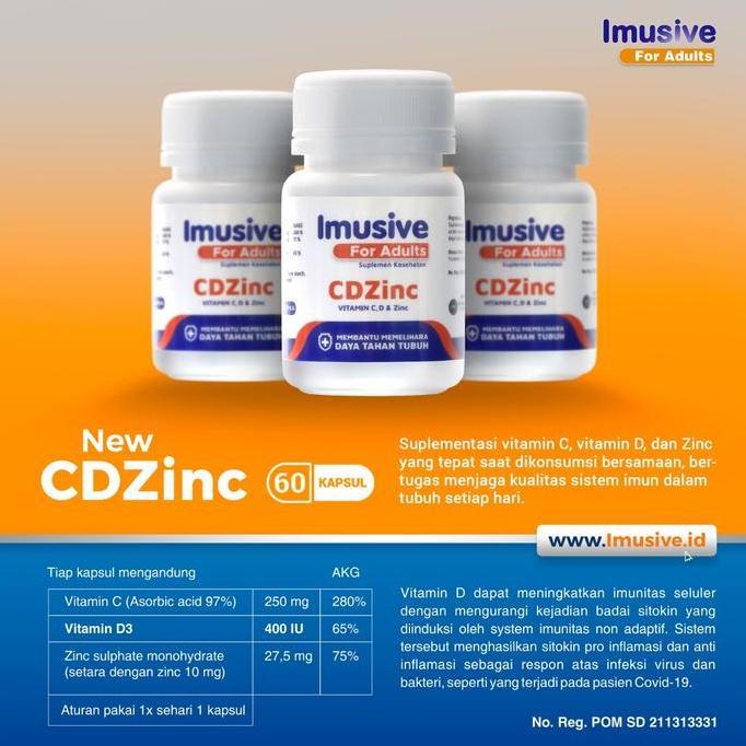 Multivitamin Imusive CDZinc Vit C, D3 dan Zinc untuk imunitas tubuh