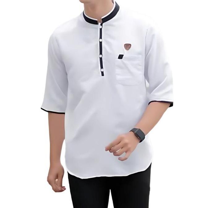 (BEST SELLER) Baju Kemeja Koko Kurta Cowok Pria Lelaki Dewasa Bapak Lengan 3/4 Khusus untuk Sholat L