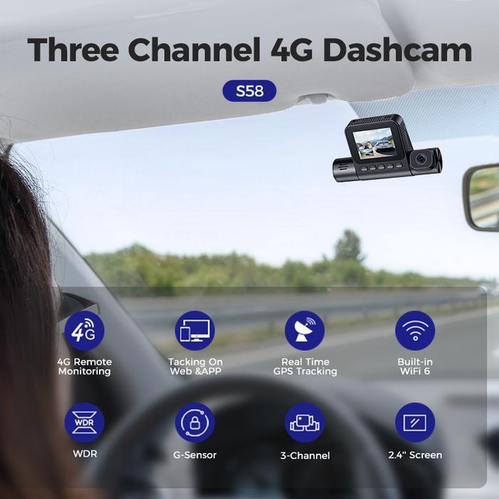 Azdome S58 3 Camera 4G Dashcam 3 Kamera Dash Cam Gps Tracker Original Dan Terpercaya