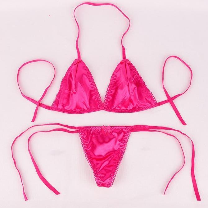 Wkwx- Set Lingerie Wanita Babydoll Leher V Lingerie Dan G String Bikini Bra B051